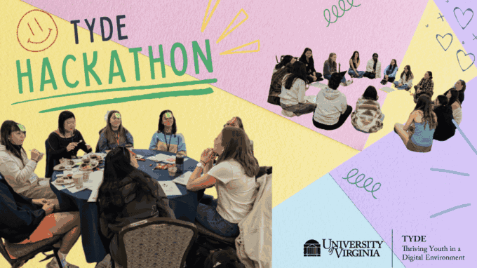 TYDE Hackathon image with teens brainstorming ideas about healthier ways to engage with social media